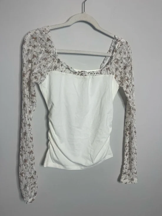 FREE PEOPLE Floral LaceSleeve JOSIE Twofer Top NWT - Picture 8 of 9